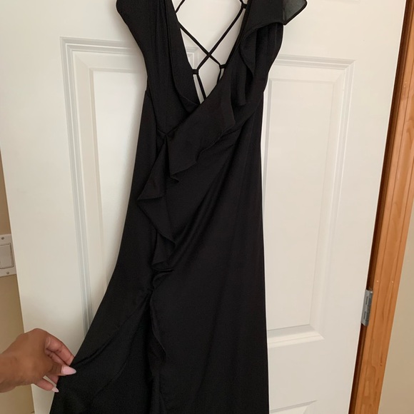 Ruffle Maxi Dress with Slit and Lace Up Back, Black, US size L - Picture 6 of 7